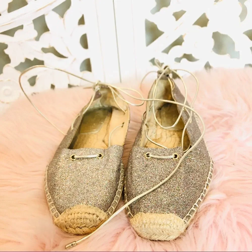 EUC Zara Glitter Tie Front Espadrilles Flats 9
